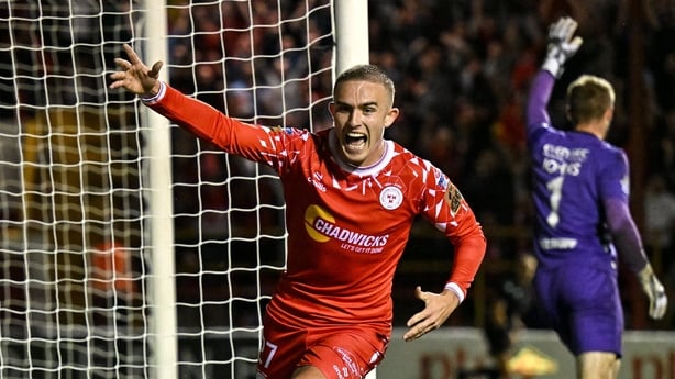 Evan Caffrey of Shelbourne celebrates after scoring his side