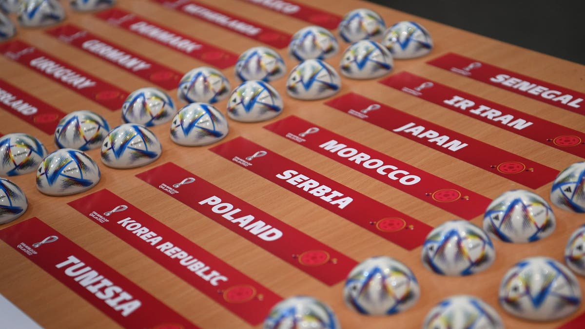 Team names during the 2022 World Cup draw in Qatar. (Photo by Michael Regan - FIFA/FIFA via Getty Images)